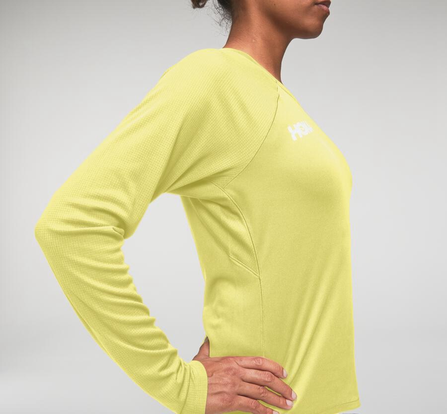 Top Hoka One One Mujer Amarillos - Performance Long Sleeve - AHXK73921